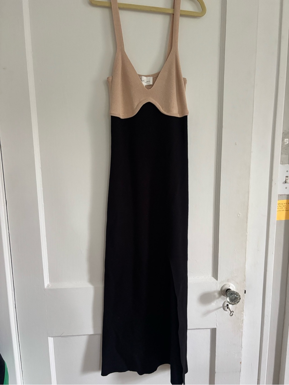 Beige and Black Two-Tone Knit Slip Dress